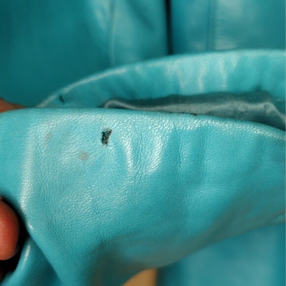 St Johhn Marie Gray Turquoise Soft Leather Short Jacket Medium - Picture 11 of 16